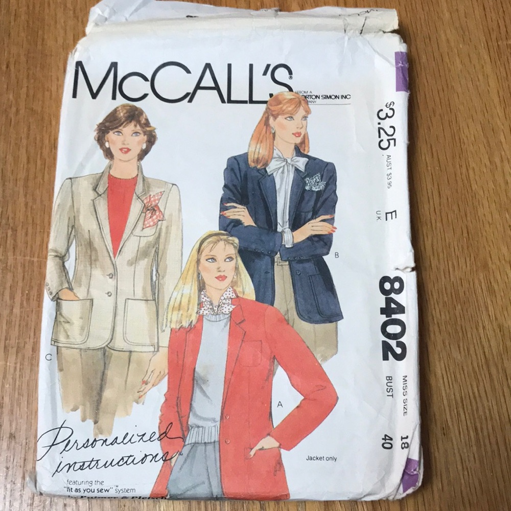 Vintage sewing pattern McCall’s 8402 misses jacket